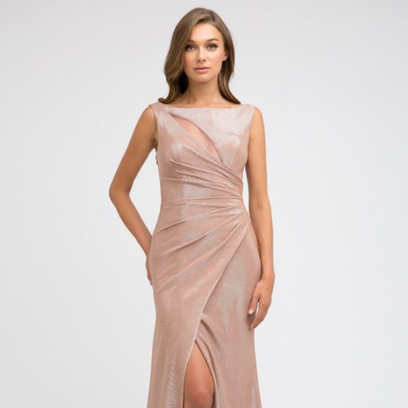 NEW FLOOR LENGTH SLEEVELESS SHEATH POLYESTER DRESS WITH BOAT NECKLINE JT 218